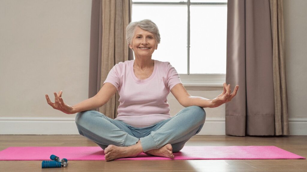 middle aged woman doing yoga